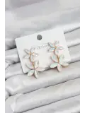 Beyaz Renk Kristal Çiçek Küpe