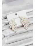 Beyaz Renk Kristal Taşlı Kanat Küpe