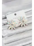 Beyaz Renk Kristal Taşlı Lotus Model Kadın Küpe