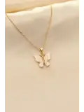 Beyaz Sedefli Kelebek Figürlü Kadın Kolye