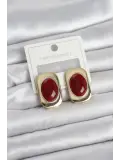 Bordo Renk Kare Model Vintage Kadın Küpe