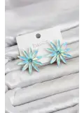Buz Mavisi Kristal Taşlı Lotus Model Kadın Küpe
