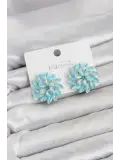Buz Mavisi Renk Kristal Taşlı Çiçek Model Kadın Küpe