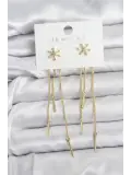 Çiçek Model Gold Pirinç Sallantılı Kadın Küpe
