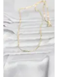CM 14K Gold Renk Lazerli Yassı Model Zincirli 60 cm Kadın Kolye