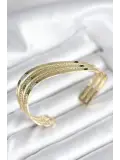 Eğik Şerit Model Gold Renk Pirinç Kadın Bileklik