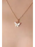 Gold Beyaz Renk Kelebek Figür Kadın Kolye