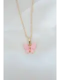 Gold Kaplama Pembe Sedefli Kelebek Kolye