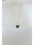 Gold Kaplama Siyah Renkli Sedefli Kelebek Kolye