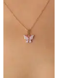 Gold Lila Renk Kelebek Figür Kadın Kolye