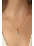 Gold Mavi Renk Kelebek Figür Kadın Kolye