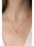 Gold Pembe Renk Kelebek Figür Kadın Kolye