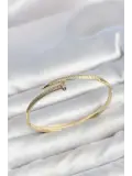 Gold Renk Çivi Model Zirkon Taşlı Kadın Kelepçe Bileklik
