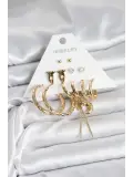 Gold Renk Pirinç 6lı Kadın Küpe Seti