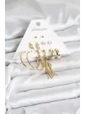 Gold Renk Pirinç Kadın 6 Çift Küpe Seti