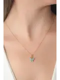 Gold Renk Su Yeşili Kelebek Figür Kadın Kolye
