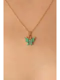 Gold Yeşil Renk Kelebek Figür Kadın Kolye