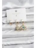 Göz Model Gold Renk Pirinç 3lü Kadın Küpe Seti