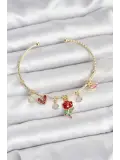 Gül Charmlı Gold Renk Pirinç Kadın Bileklik
