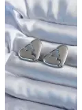 Gümüş Renk Kırık Kalp Model Pirinç Kadın Küpe