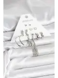 Gümüş Renk Pirinç 6 Çiftli Kadın Küpe Seti