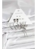 Gümüş Renk Pirinç 6lı Kadın Küpe Seti