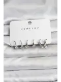 Gümüş Renk Pirinç Yıldız Modelli Kadın Küpe Seti