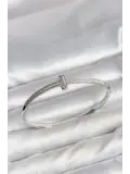 Gümüş Renk T Model Zirkon Taşlı Kadın Kelepçe Bileklik