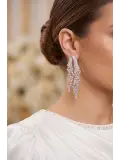 Gümüş Renk Zirkon Taşlı Çelenk Model Kadın Abiye Küpe