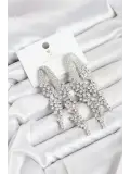 Gümüş Renk Zirkon Taşlı Çelenk Model Kadın Abiye Küpe