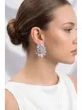 Gümüş Renk Zirkon Taşlı Çiçek Model Kadın Abiye Küpe