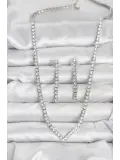 Gümüş Renk Zirkon Taşlı Kadın Kolye Küpe Seti