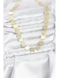 Kare Plaka Model Gold Renk Kadın Kolye