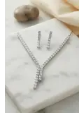 Kare Zirkon Taşlı Su Yolu Kolye ve Küpe Set