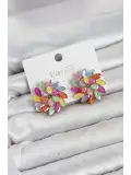 Karışık Renk Kristal Taşlı Çiçek Model Kadın Küpe