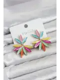 Karışık Renk Kristal Taşlı Lotus Model Kadın Küpe