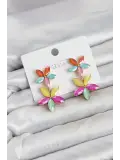 Karışık Renkli Kristal Çiçek Küpe