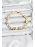 Lotus Model Pirinç Gold ve Pembe Renk Kadın Bileklik