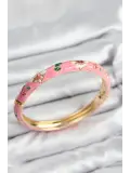 Mineli Pirinç Pembe Çiçek Motifli Gold Kadın Kelepçe