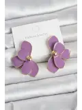 Mor Mineli Lotus Model Pirinç Kadın Küpe
