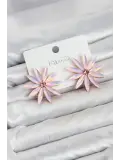 Pembe Kristal Taşlı Lotus Model Kadın Küpe