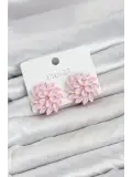Pembe Renk Kristal Taşlı Çiçek Model Kadın Küpe