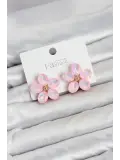Pembe Renk Kristal Taşlı Çiçek Model Kadın Küpe