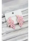 Pembe Renk Kristal Taşlı Kanat Küpe