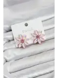 Pembe Renk Kristal Taşlı Lotus Çiçek Model Kadın Küpe