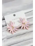 Pembe Renk Kristal Taşlı Lotus Model Kadın Küpe