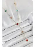 Pirinç Asorti Model Gold Renk Zirkon Taşlı Y Kolye