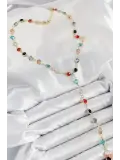 Pirinç Asorti Model Gold Renk Zirkon Taşlı Y Kolye