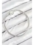 Pirinç Charm Zirkon Taşlı Yonca Model Gümüş Renk Kadın Bileklik