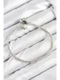 Pirinç Charm Zirkon Taşlı Yonca Model Gümüş Renk Kadın Bileklik
